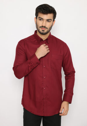 Jobb Brioni Kemeja Pria Lengan Panjang Regular Fit Maroon