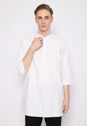 Jobb Daniyal Baju Koko Pria Kurta Lengan Pendek Regular Fit Putih