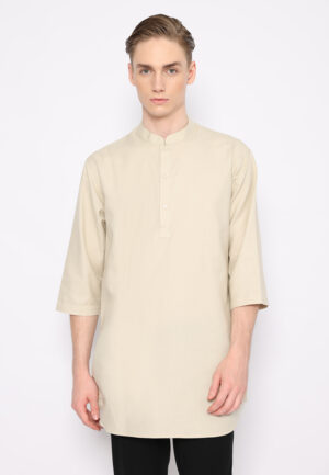 Jobb Daniyal Baju Koko Pria Kurta Lengan Pendek Regular Fit Beige