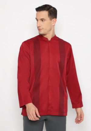Jobb Aljazair Koko Pria Lengan Panjang Regular Fit Maroon
