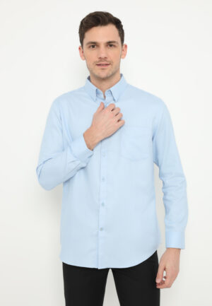 Jobb Brioni Kemeja Pria Lengan Panjang Regular Fit Biru
