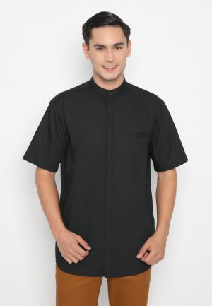 Jobb Hanif Baju Koko Pria Modern Lengan Pendek Hitam