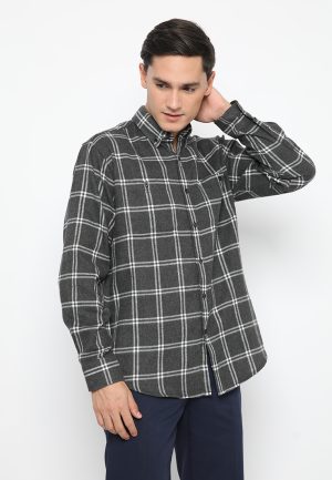 Jobb Akuro Kemeja Pria Flannel Lengan Panjang Regular Fit Abu-abu