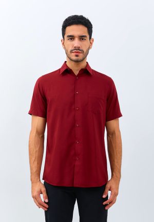 Jobb Flavian Kemeja Pria Lengan Pendek Maroon
