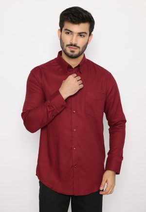 Jobb Brioni Kemeja Pria Lengan Panjang Regular Fit Maroon 3