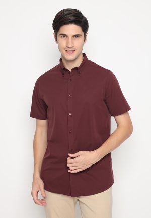 Jobb Egan Kemeja Pria Lengan Pendek Slim Fit Maroon