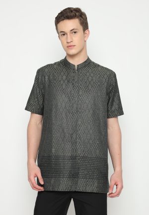 Jobb Waqas Baju Koko Pria Lengan Pendek Regular Fit Olive