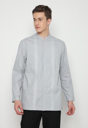 JOBB Athar Baju Koko Pria Lengan Panjang Regular Fit Light Grey