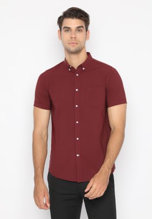 Jobb Minnesota Kemeja Pria Lengan Pendek Slim Fit Maroon 3.2