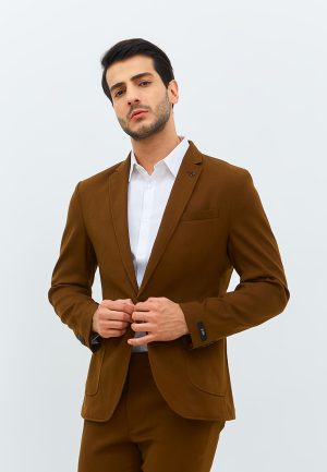 Jobb Rickman-T1 Blazer Pria Slim Fit Dark Brown