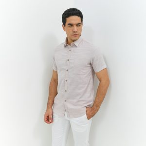 JOBB Finley Kemeja Pria Lengan Pendek Slim Fit Light Khaki